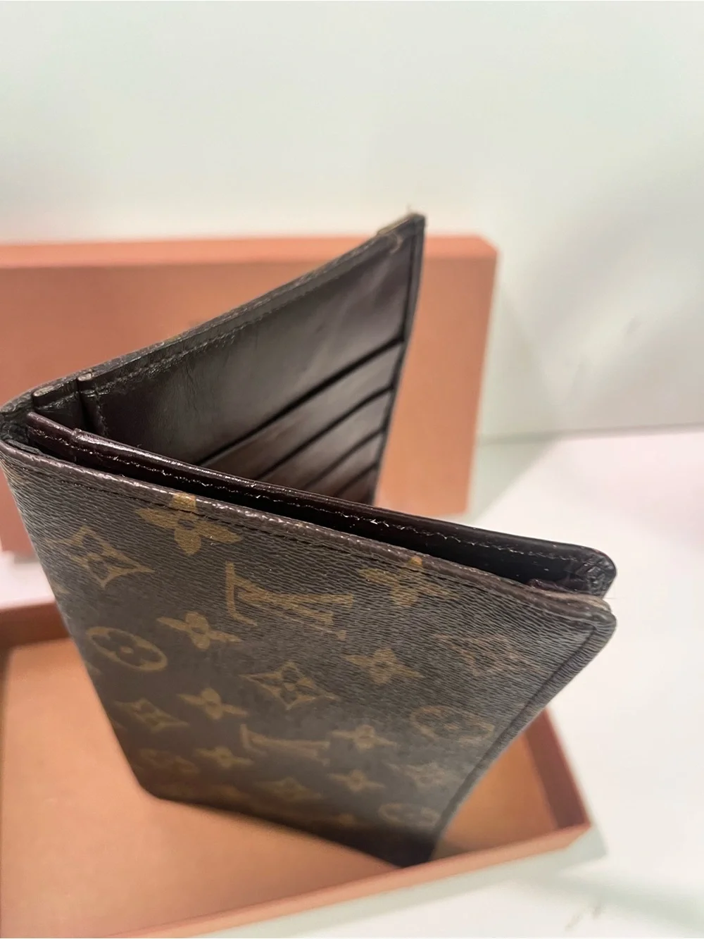 Louis Vuitton Monogram Canvas Folded card Holder in Brown and Gold with Box